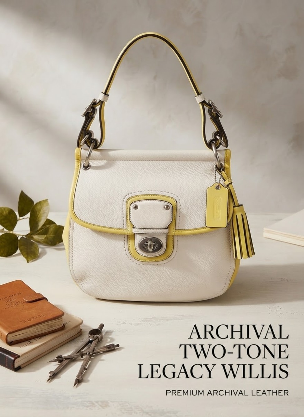 Coach Archival Off-White and Yellow Two Tone Legacy Willis Bag